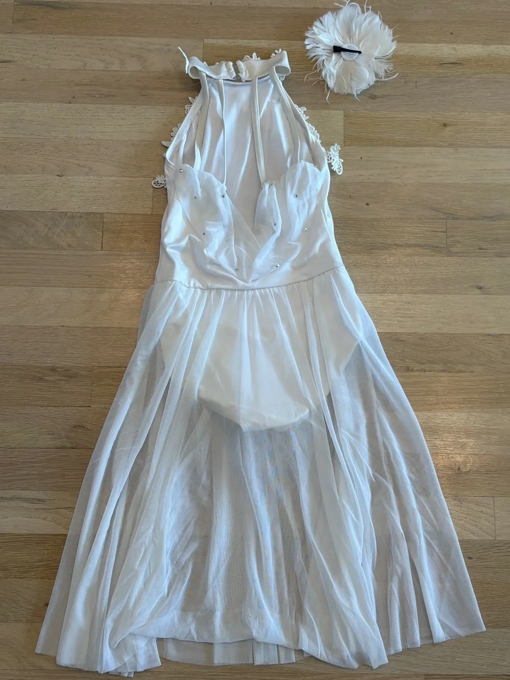 Weissman White Halter Maxi Dress with Lace Appliqué